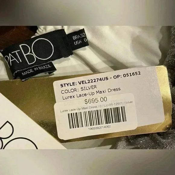 PATBO Cut-Out Lurex Maxi Dress 0 XS NWT Silver Sparkle Gown Shimmering Strappy - Picture 7 of 12